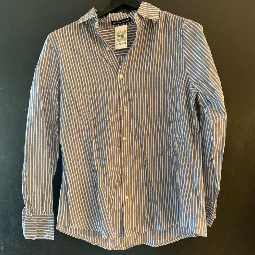 BRANDY MELVILLE striped button up Long sleeve Blue and white